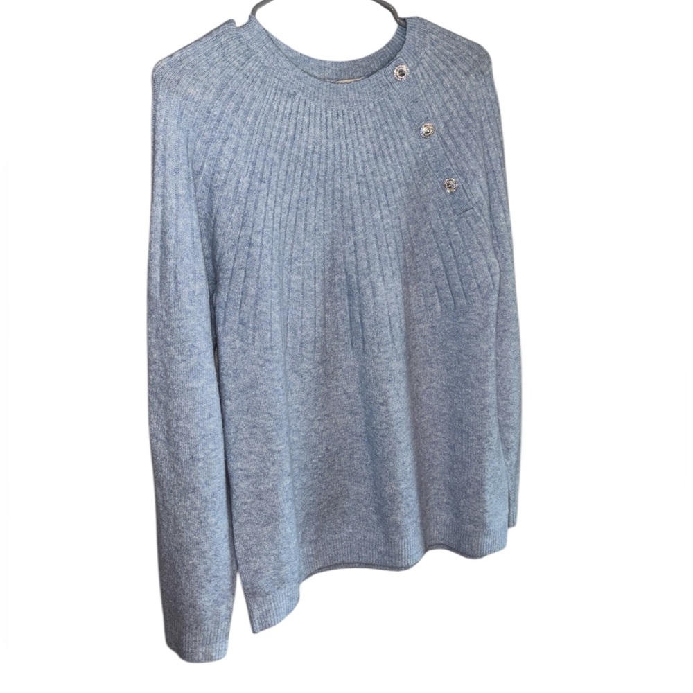 Talbots Jewel Embellished Sweater Blue White Knit Top Size Medium - Picture 2 of 8
